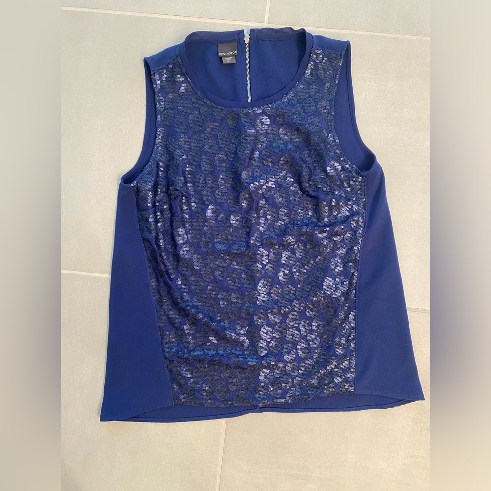 Blue and black sequin top